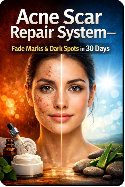 Acne Scar Repair System guide designed to fade acne scars, dark spots and improve skin clarity in 30 days