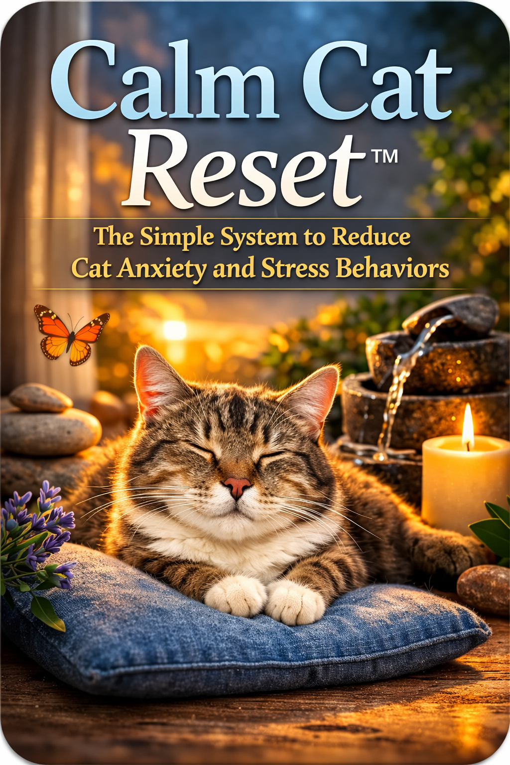 Calm Cat Reset System guide showing a 10-day system to reduce cat anxiety, stop stress behaviors and create a calmer home environment for your cat