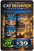 Complete Cat Behavior System bundle including guides to stop scratching, fix litter box problems, reduce cat anxiety and understand cat behavior