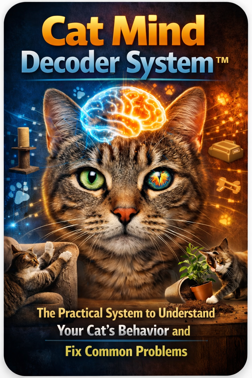 Cat Mind Decoder System digital guide teaching cat body language, behavior signals and training methods to fix common cat problems.