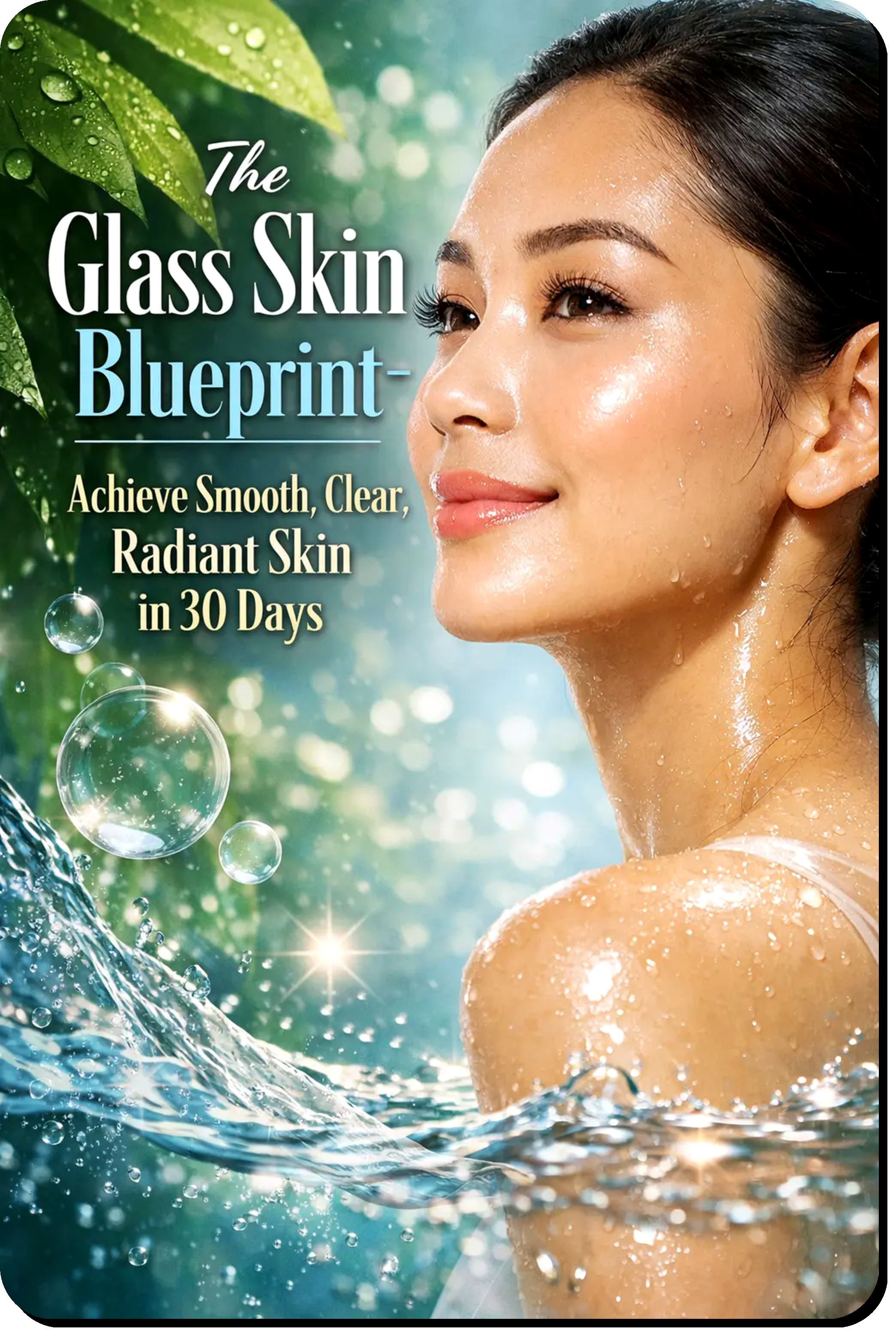 The Glass Skin Blueprint skincare guide showing a 30-day system to achieve smooth clear radiant skin through hydration and barrier repair routines