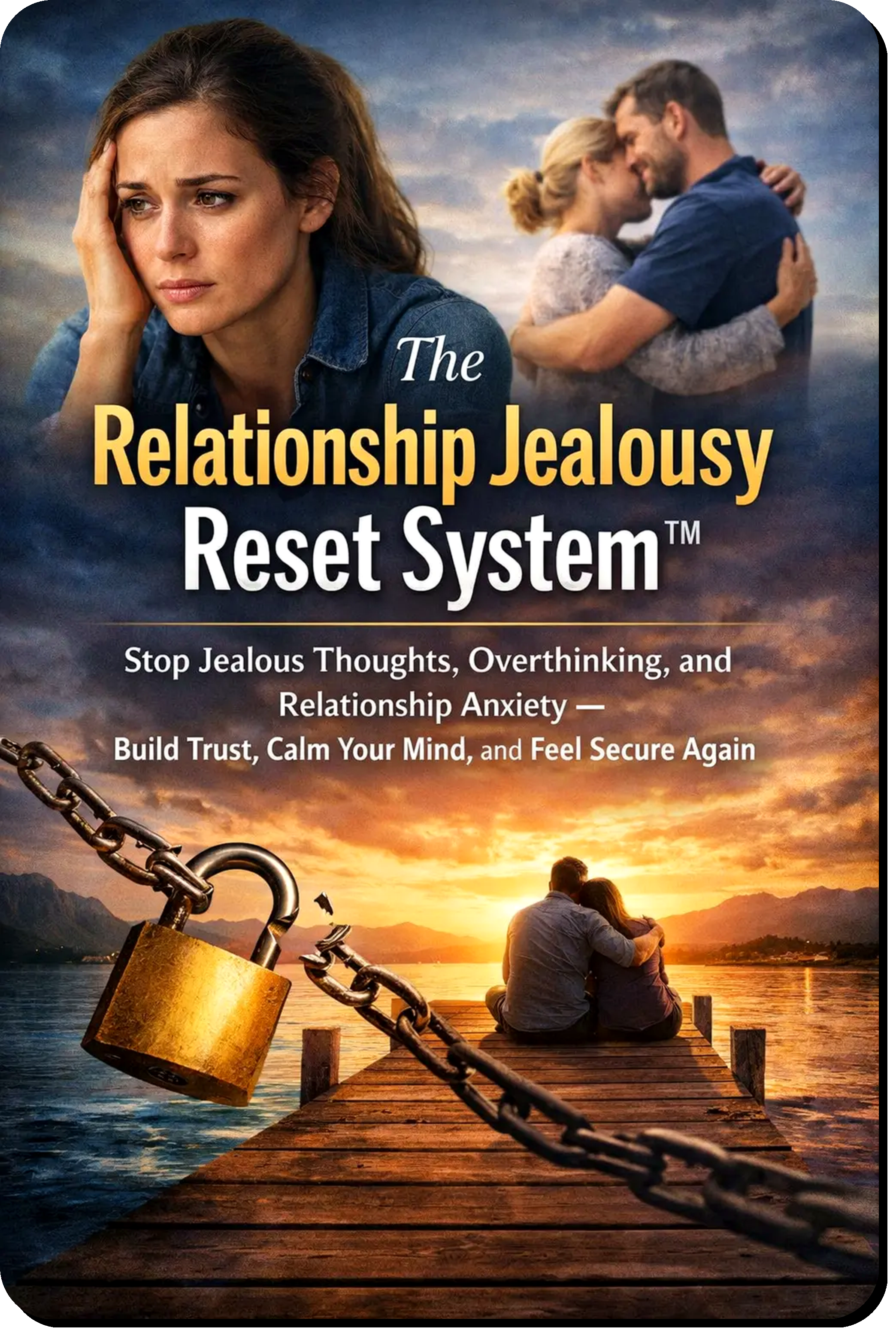 The Relationship Jealousy Reset System guide showing a step-by-step system to stop jealous thoughts, calm relationship anxiety and rebuild trust and emotional security