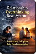Relationship Overthinking Reset System guide showing a step-by-step system to stop relationship anxiety, calm mental spirals and build clearer healthier communication
