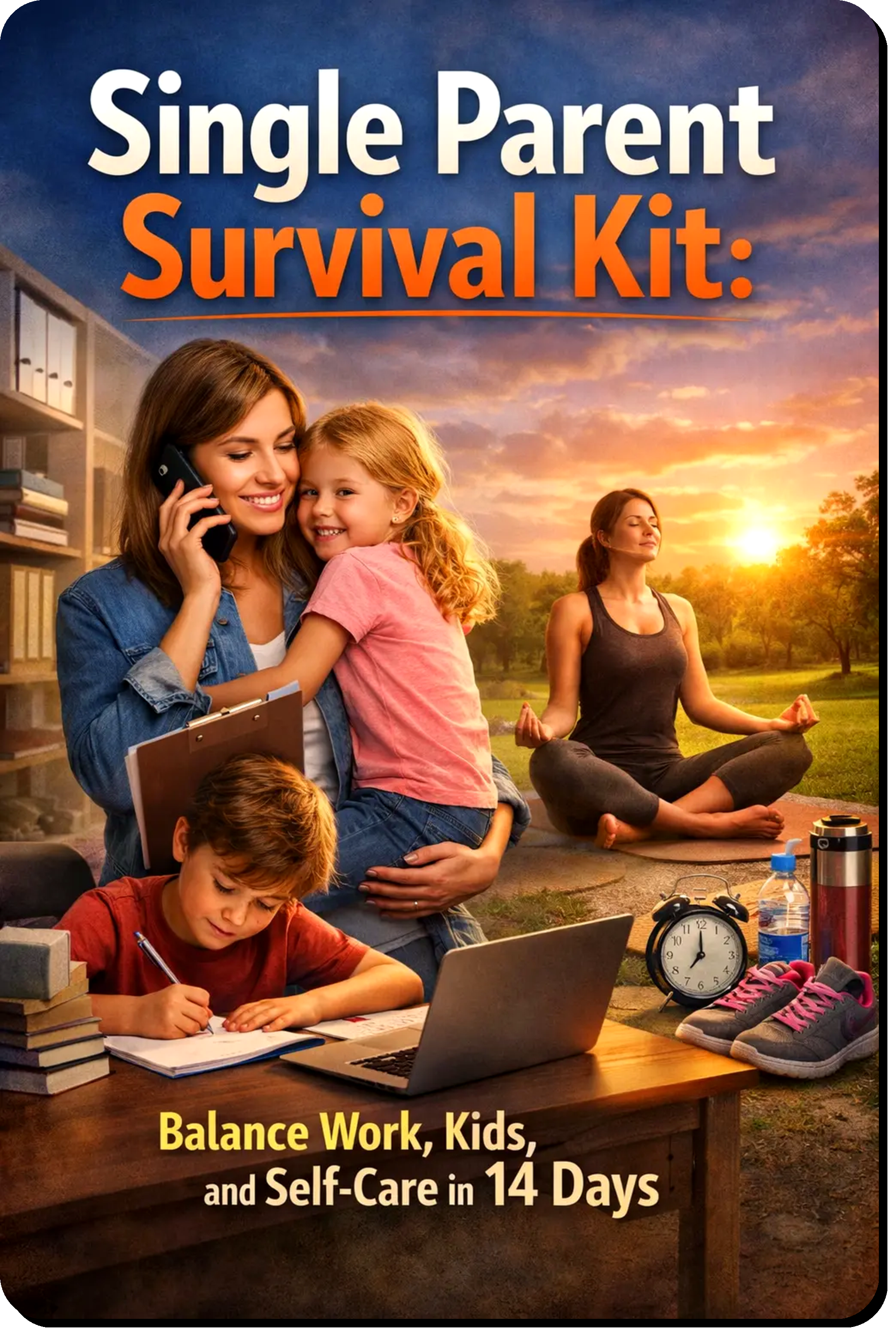 The Single Parent Survival System guide showing a practical 14-day system to help single parents reduce chaos, manage work and kids, simplify routines and create a calmer home life