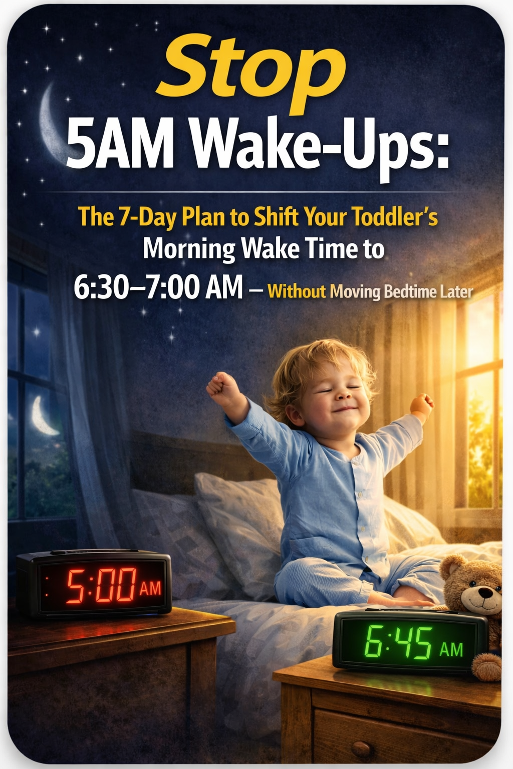 Stop 5AM Wake-Ups 7-Day Plan to shift toddler morning wake time guide cover included in the Complete Toddler Reset System bundle