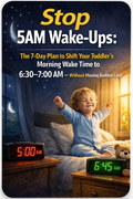Stop 5AM wake ups toddler sleep guide showing 7 day plan to shift toddler morning wake time to 6:30–7:00 AM