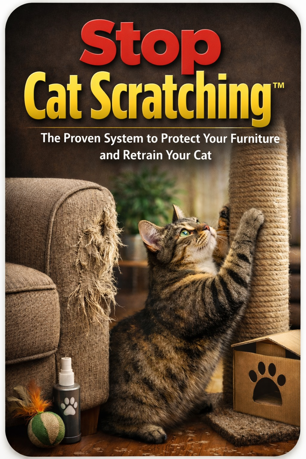 Stop Cat Scratching System guide showing a step-by-step system to stop destructive cat scratching, protect furniture and retrain your cat using practical behavior techniques