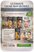 Ultimate Clear Skin Bundle including nine acne treatment and skincare guides for hormone acne, gut health, blackheads, sebum control and glass skin routines